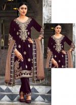 Velvet Wine Eid Wear Embroidery Work Pakistani Suit